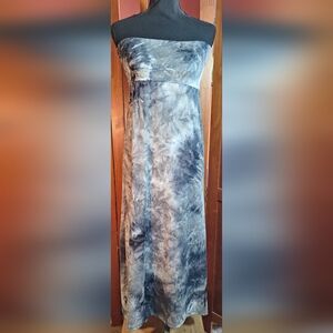 POPANA Strapless Dress in Gray and Blue Tie-Dye